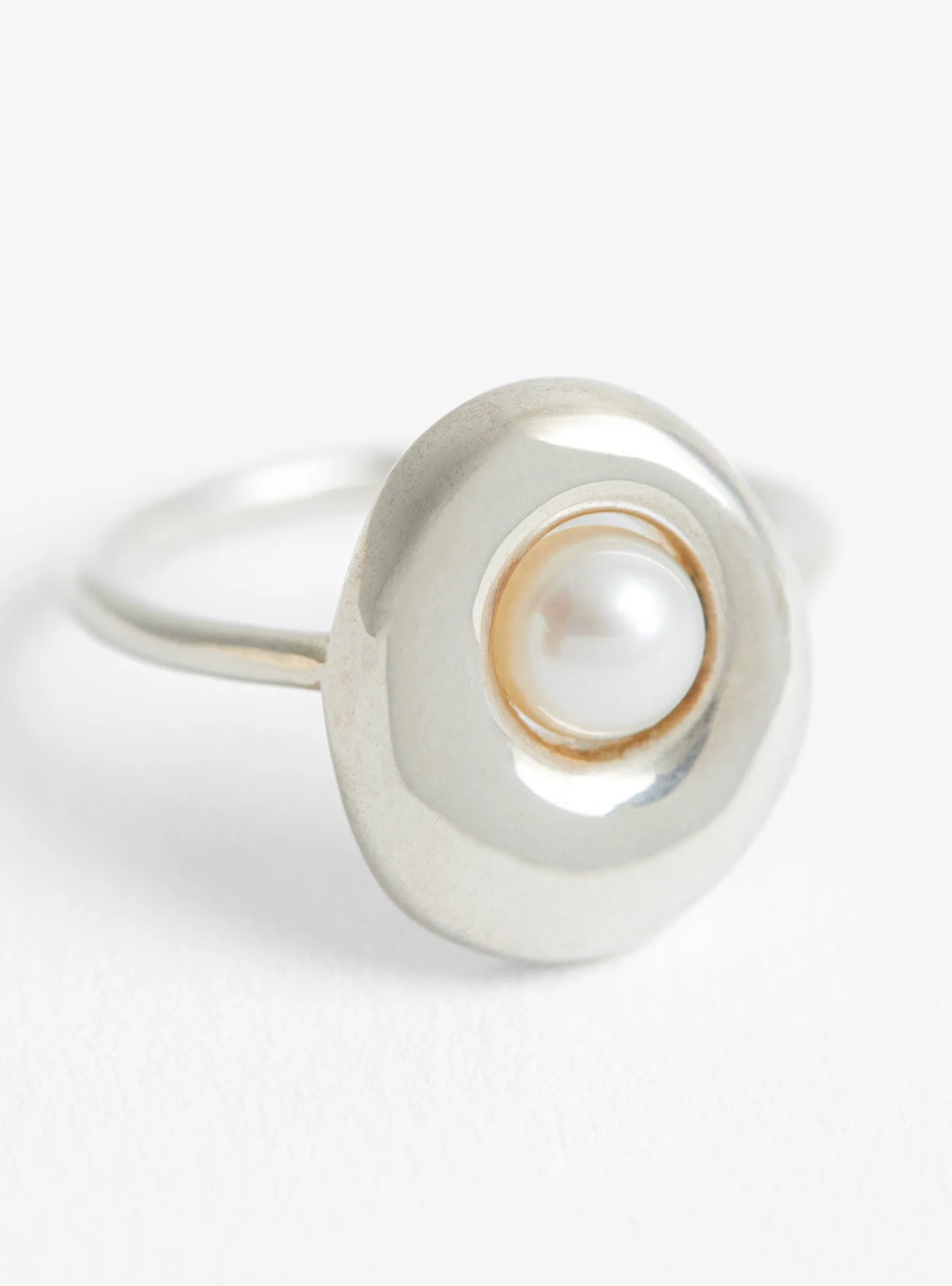 Arp Ring with Floating Pearl Stearling Silver