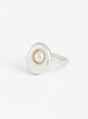 Arp Ring with Floating Pearl Stearling Silver