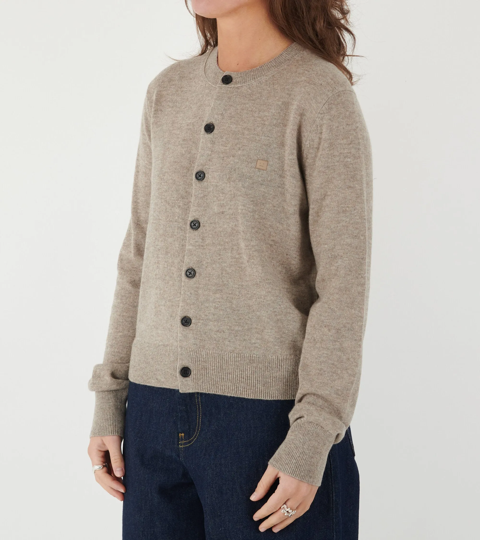 Face Logo Cardigan Beige