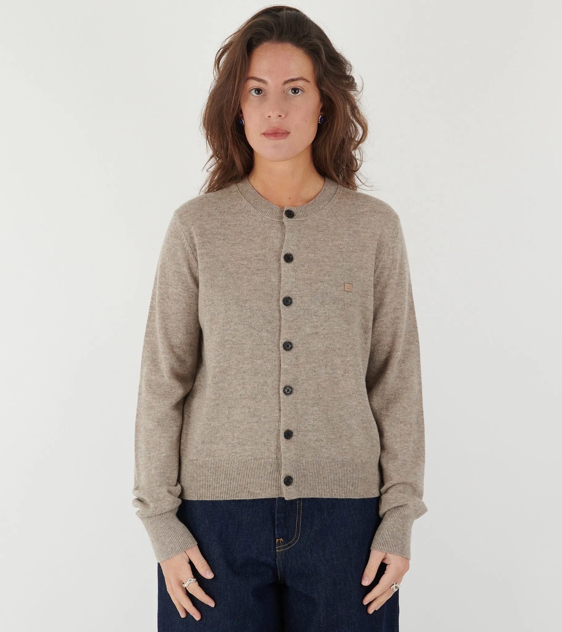 Face Logo Cardigan Beige