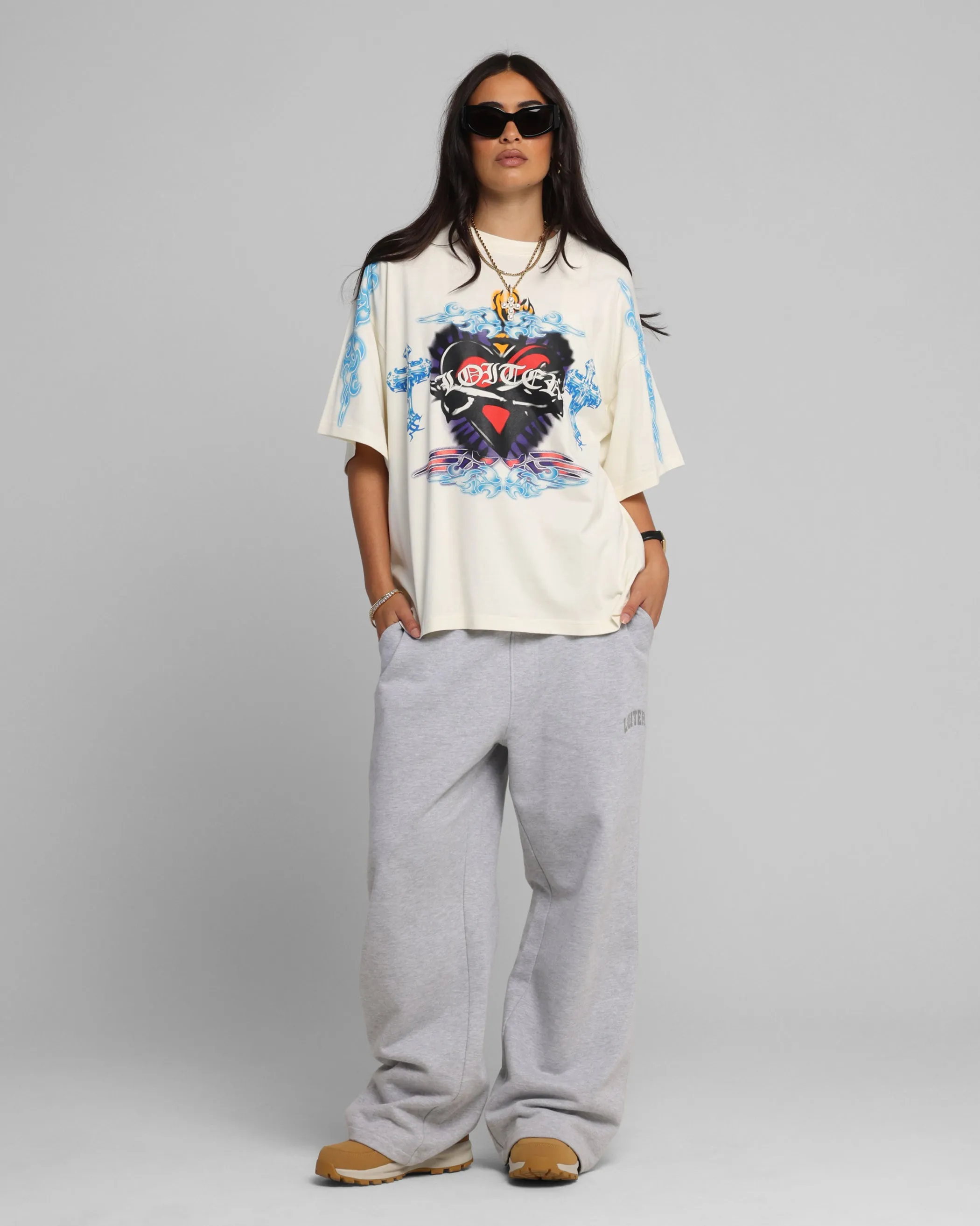 Loiter Hearts T-Shirt Off White