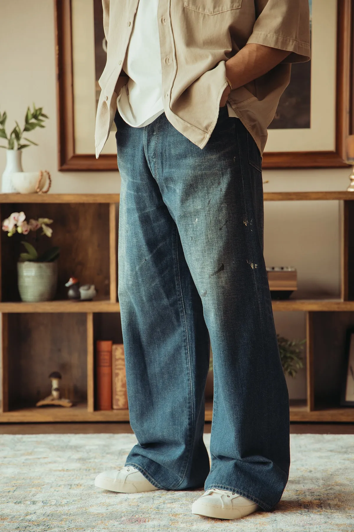 Lot. 704 Denim Trousers C.1920's - Damaged Indigo Paint