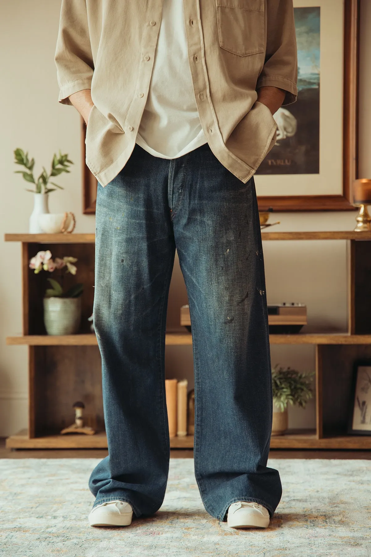 Lot. 704 Denim Trousers C.1920's - Damaged Indigo Paint