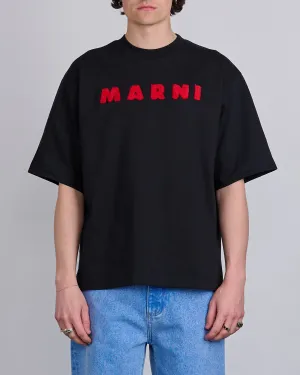 Marni Gingham Logo Mohair Applique T-Shirt Black