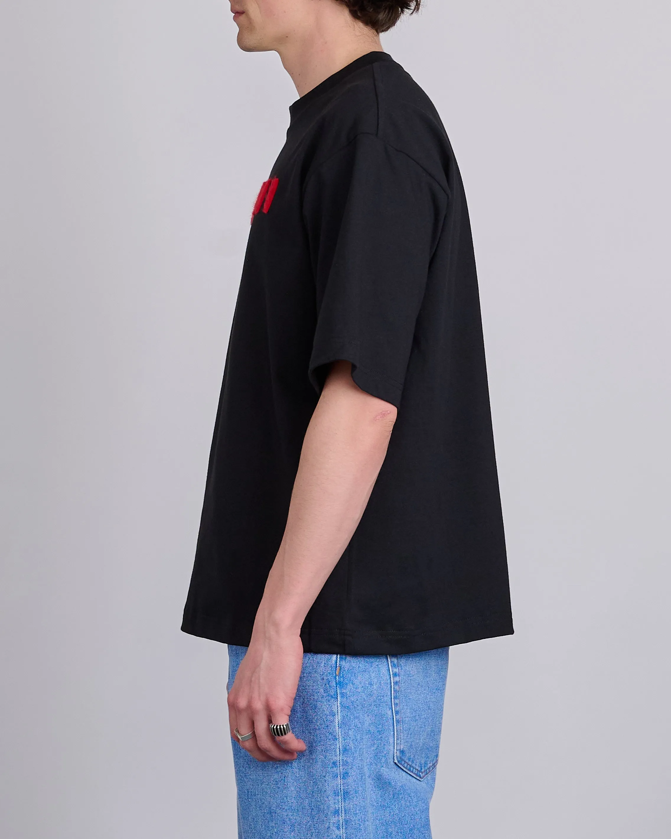Marni Gingham Logo Mohair Applique T-Shirt Black