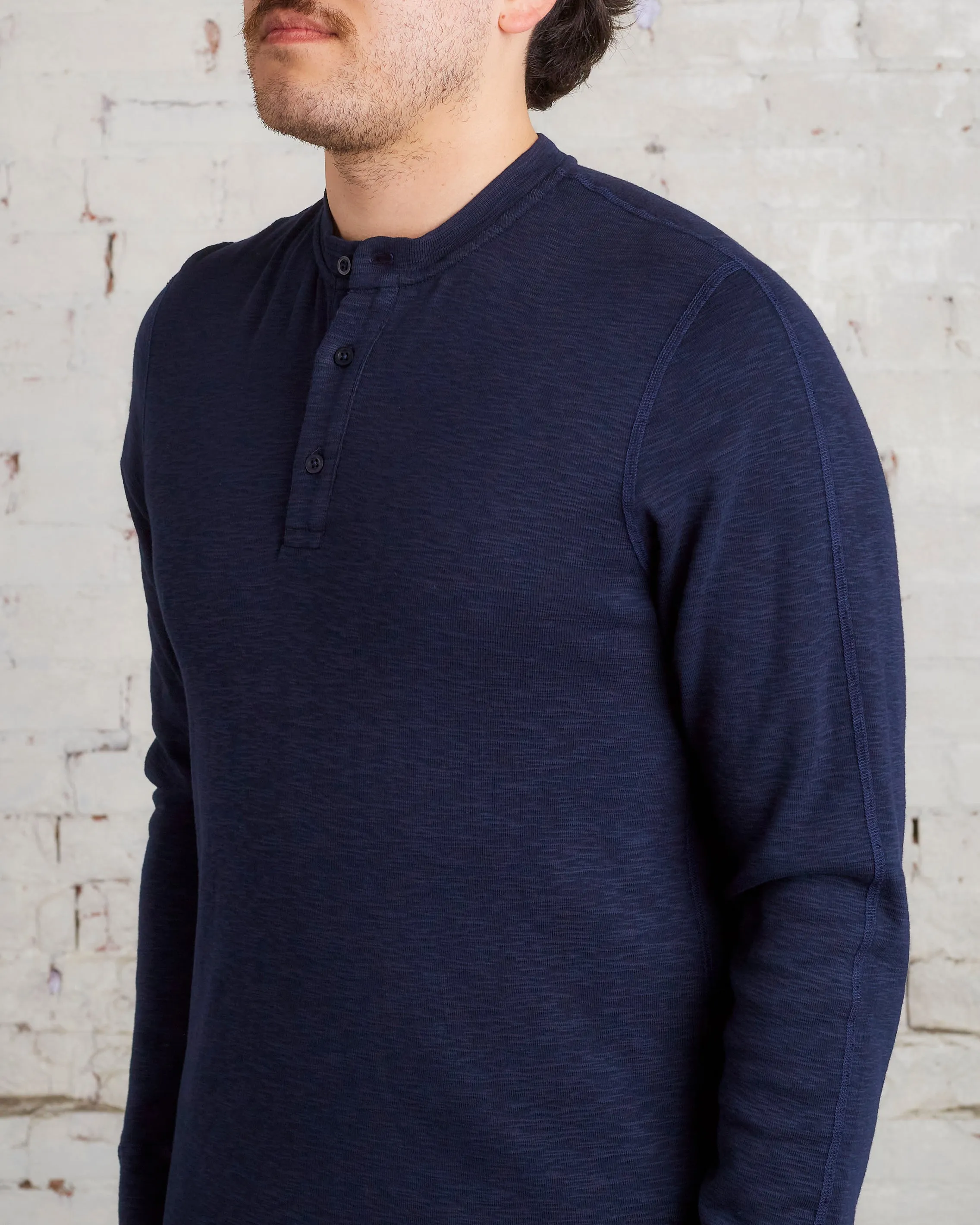 Reigning Champ 1x1 Slub Knit Long Sleeve Henley Navy