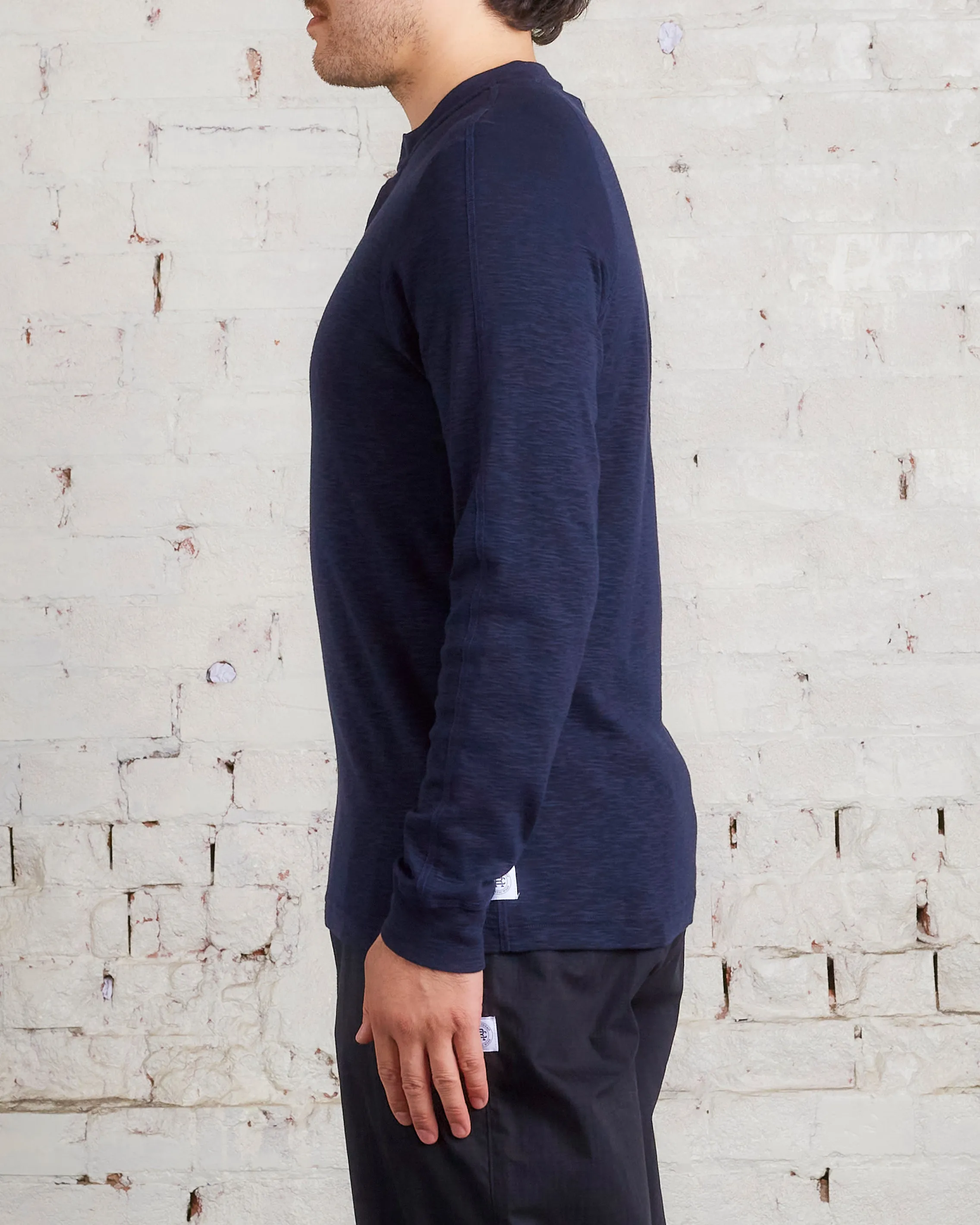 Reigning Champ 1x1 Slub Knit Long Sleeve Henley Navy