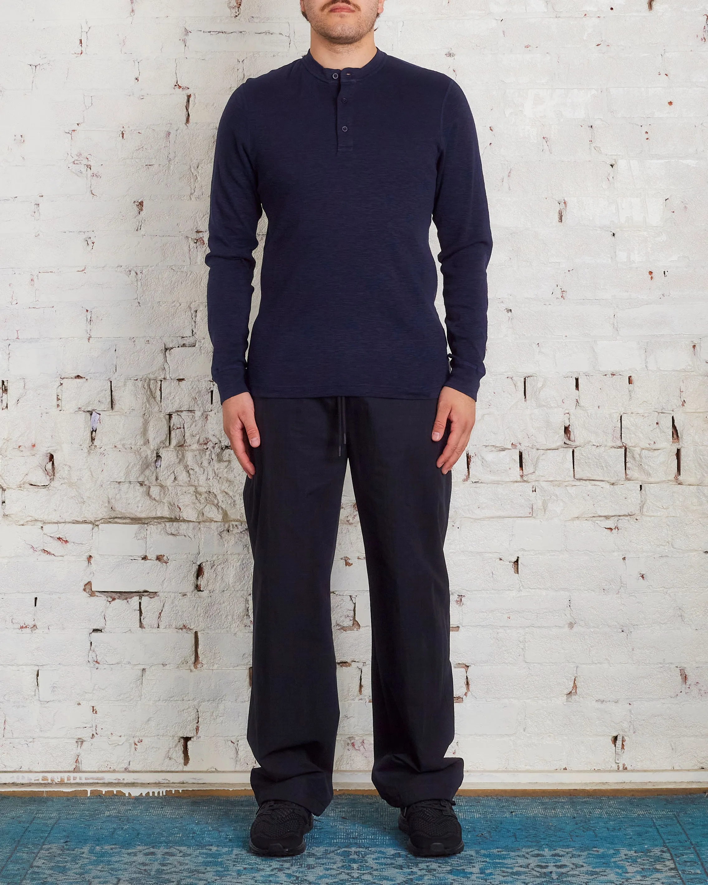 Reigning Champ 1x1 Slub Knit Long Sleeve Henley Navy
