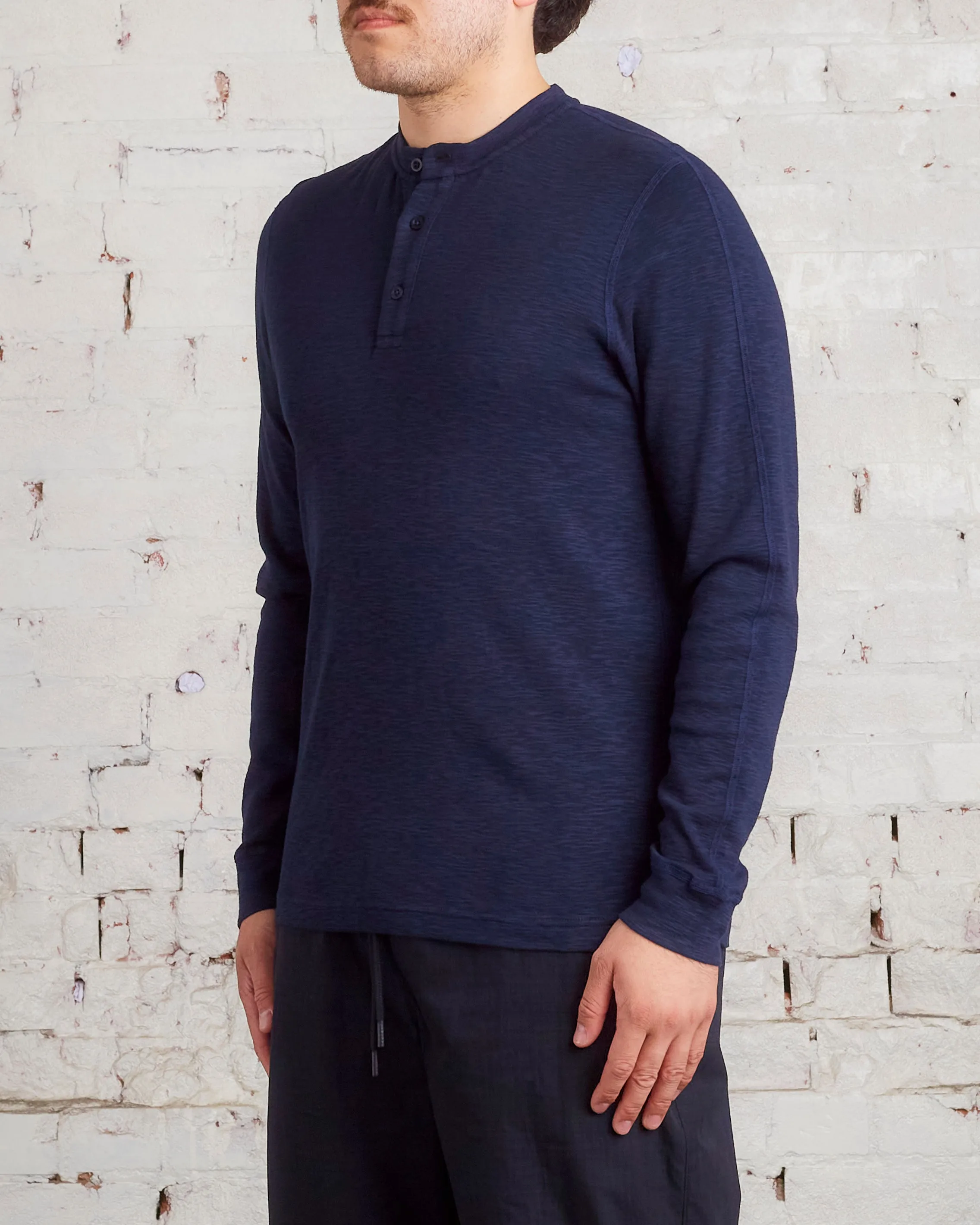 Reigning Champ 1x1 Slub Knit Long Sleeve Henley Navy