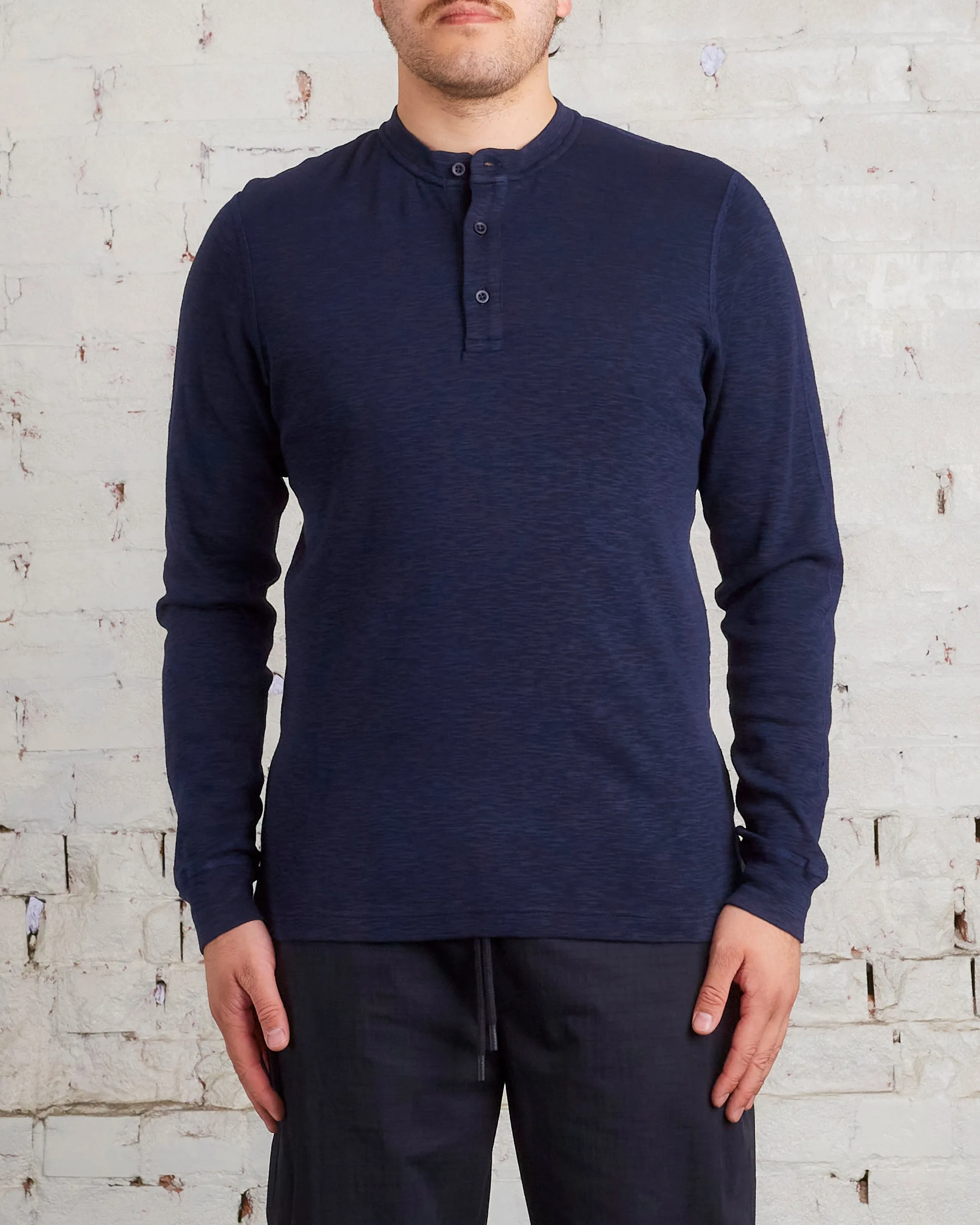 Reigning Champ 1x1 Slub Knit Long Sleeve Henley Navy