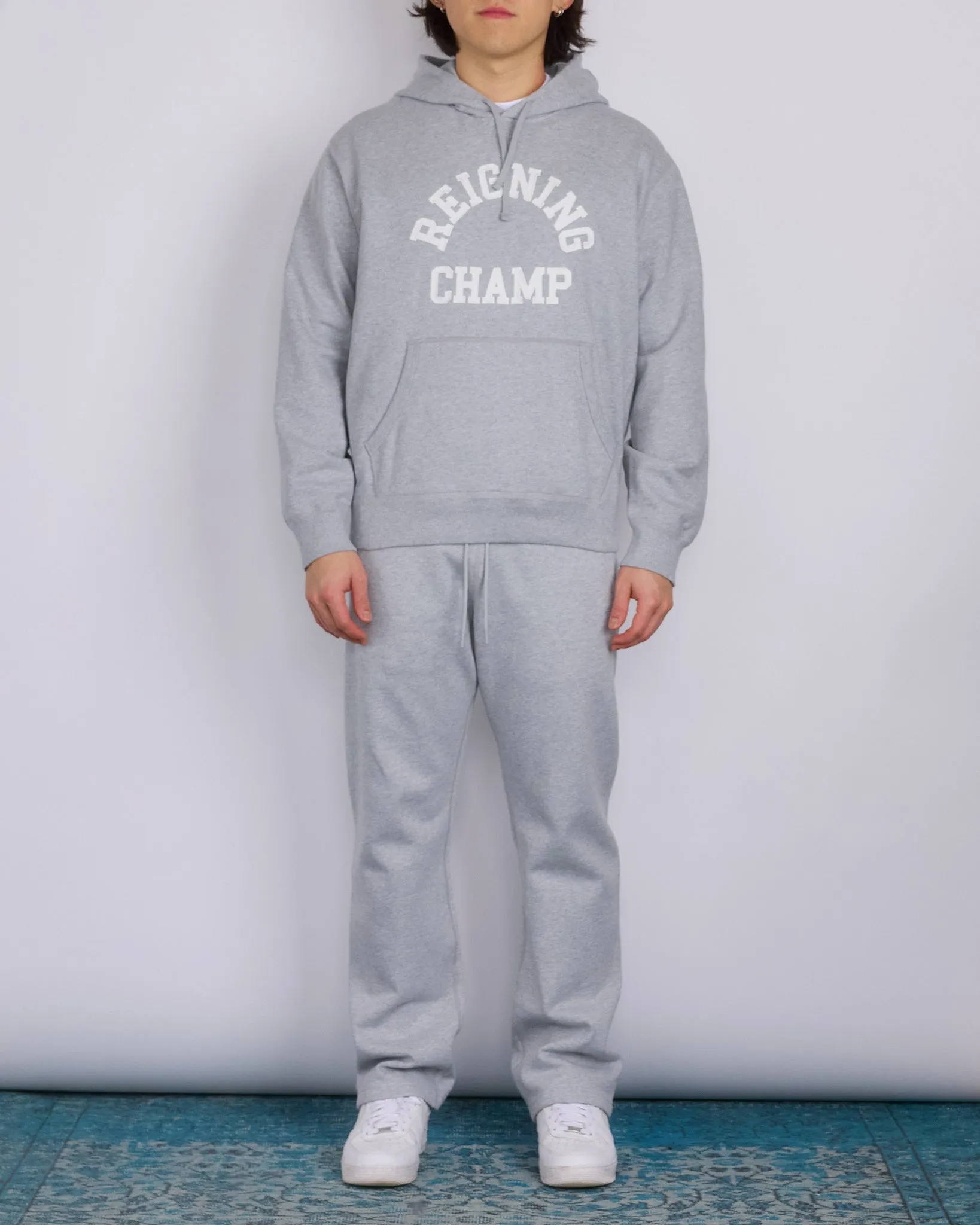 Reigning Champ Midweight Arch Logo Hoodie Heather Grey