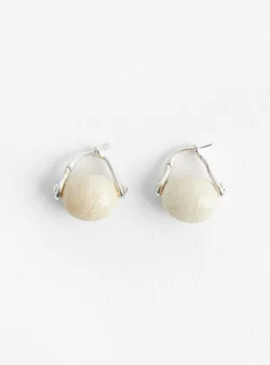 Stone Ellipse Earrings Silver and White Feldspar