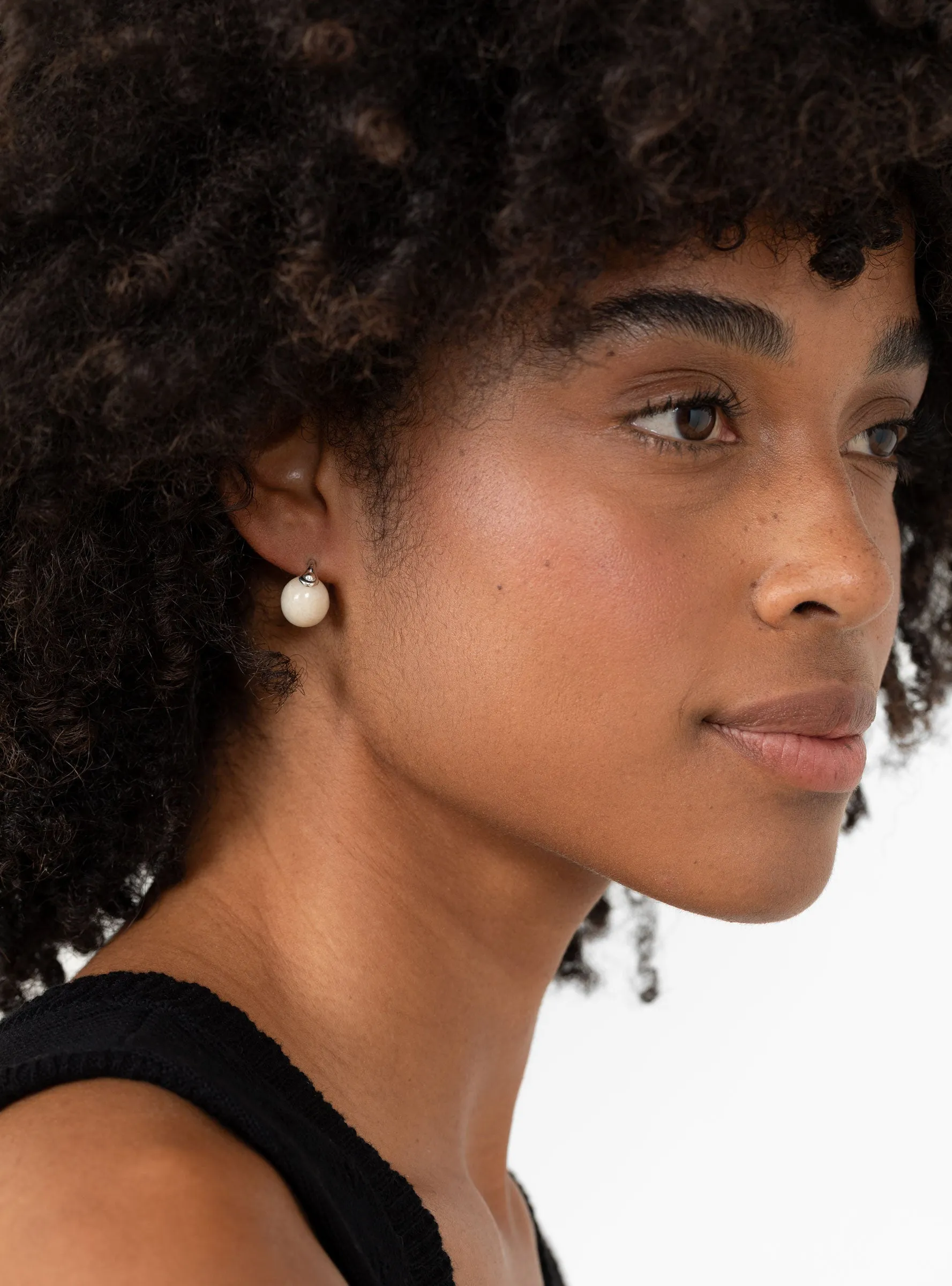 Stone Ellipse Earrings Silver and White Feldspar