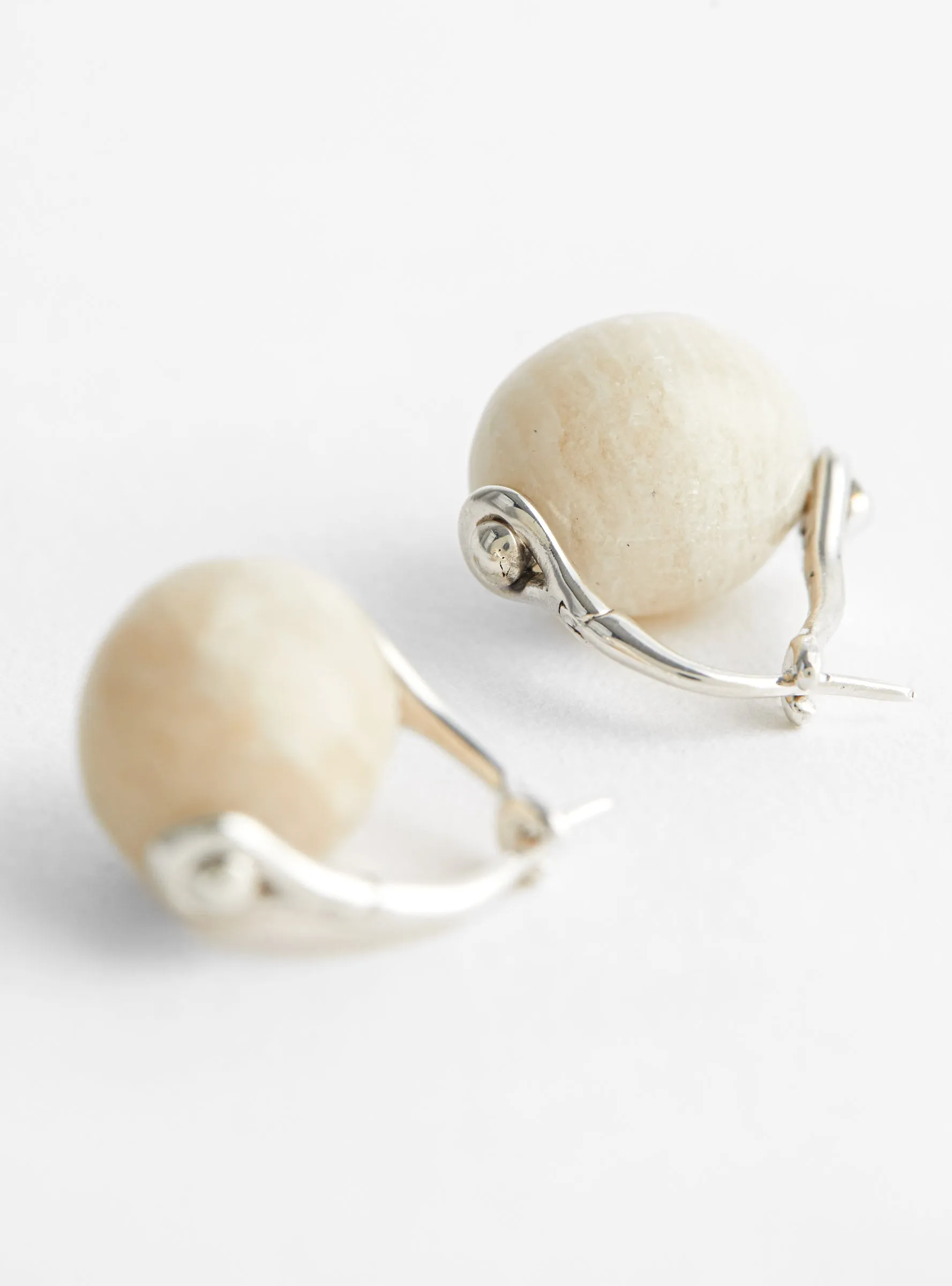 Stone Ellipse Earrings Silver and White Feldspar