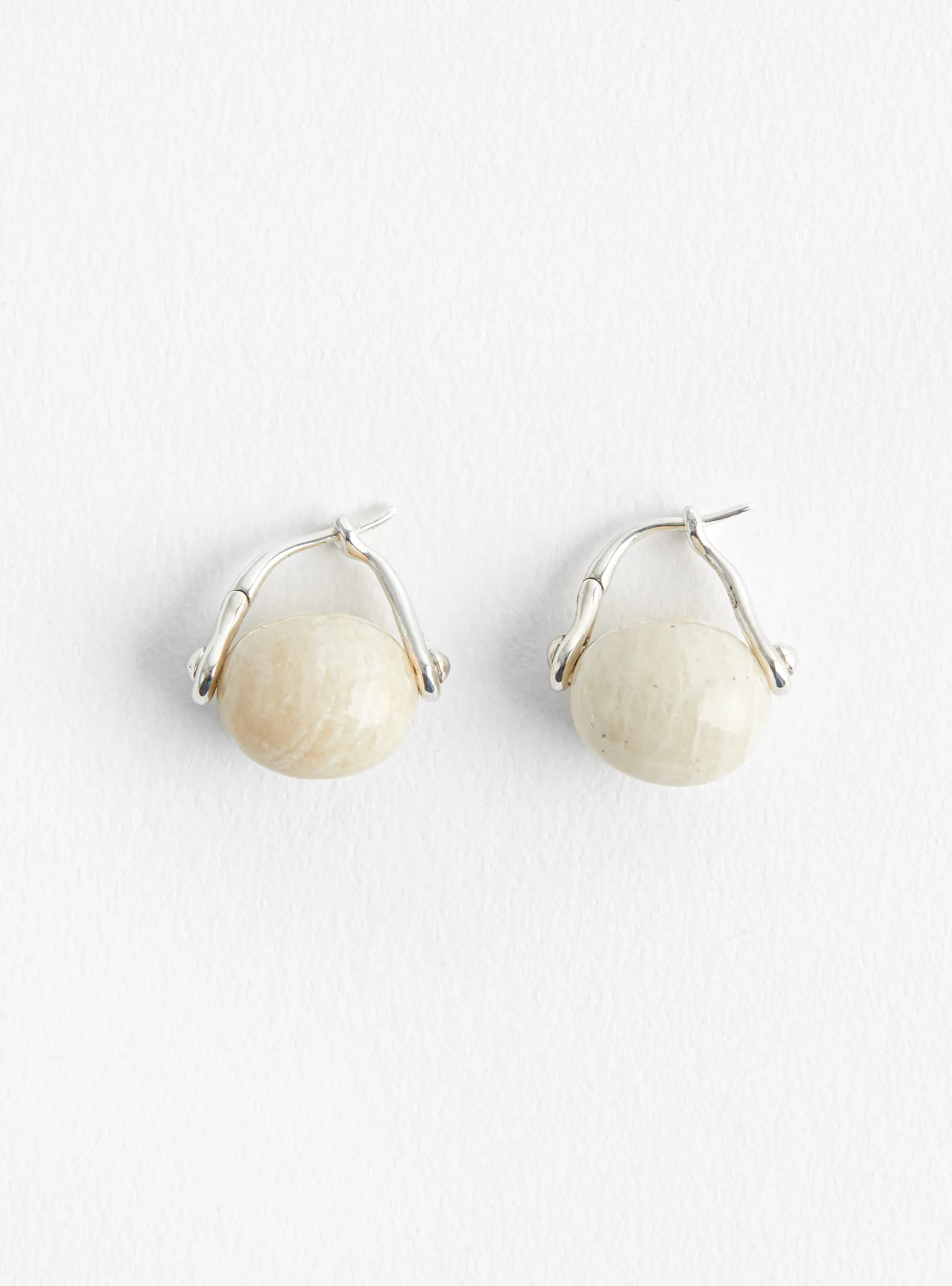 Stone Ellipse Earrings Silver and White Feldspar