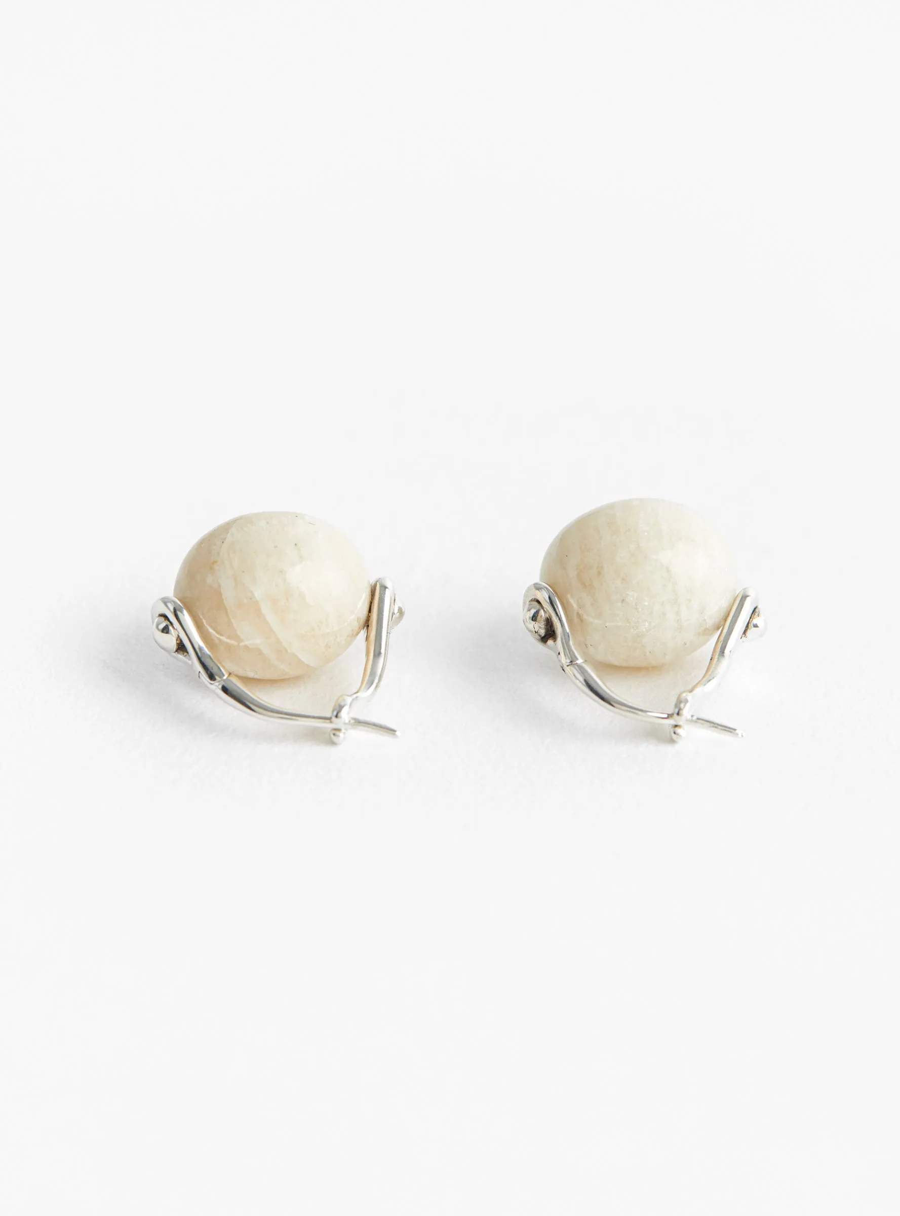 Stone Ellipse Earrings Silver and White Feldspar