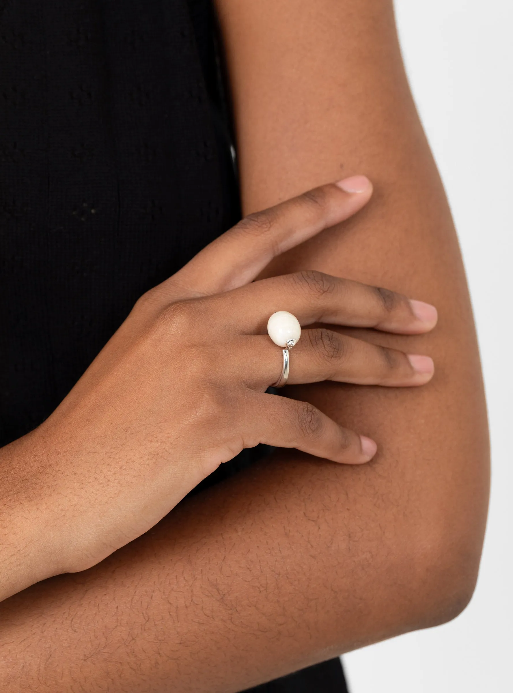 Stone Ellipse Ring Silver and White Feldspar