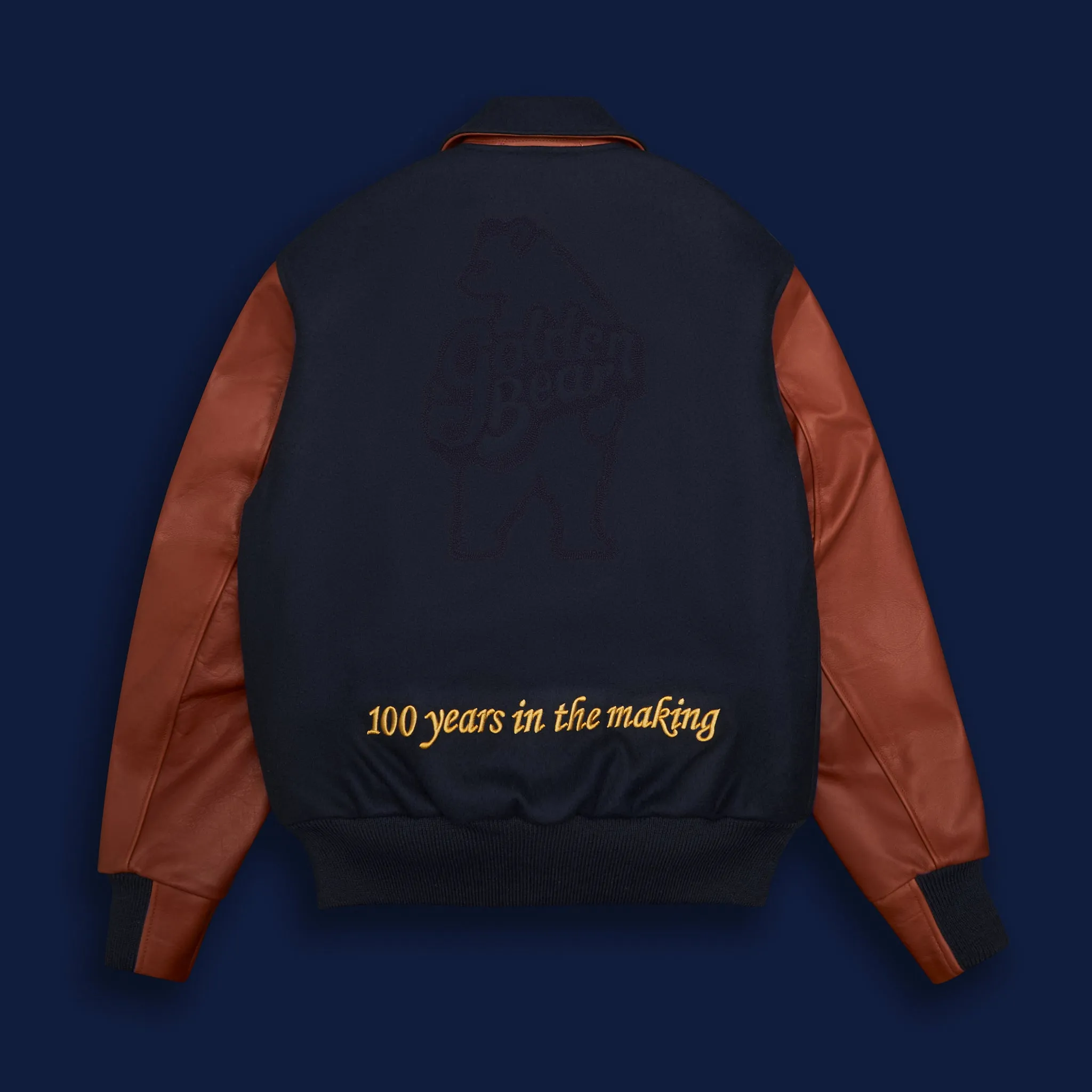 THE ALBANY ANNIVERSARY JACKET - Navy Melton Wool/Mahogany Leather Classic Fit
