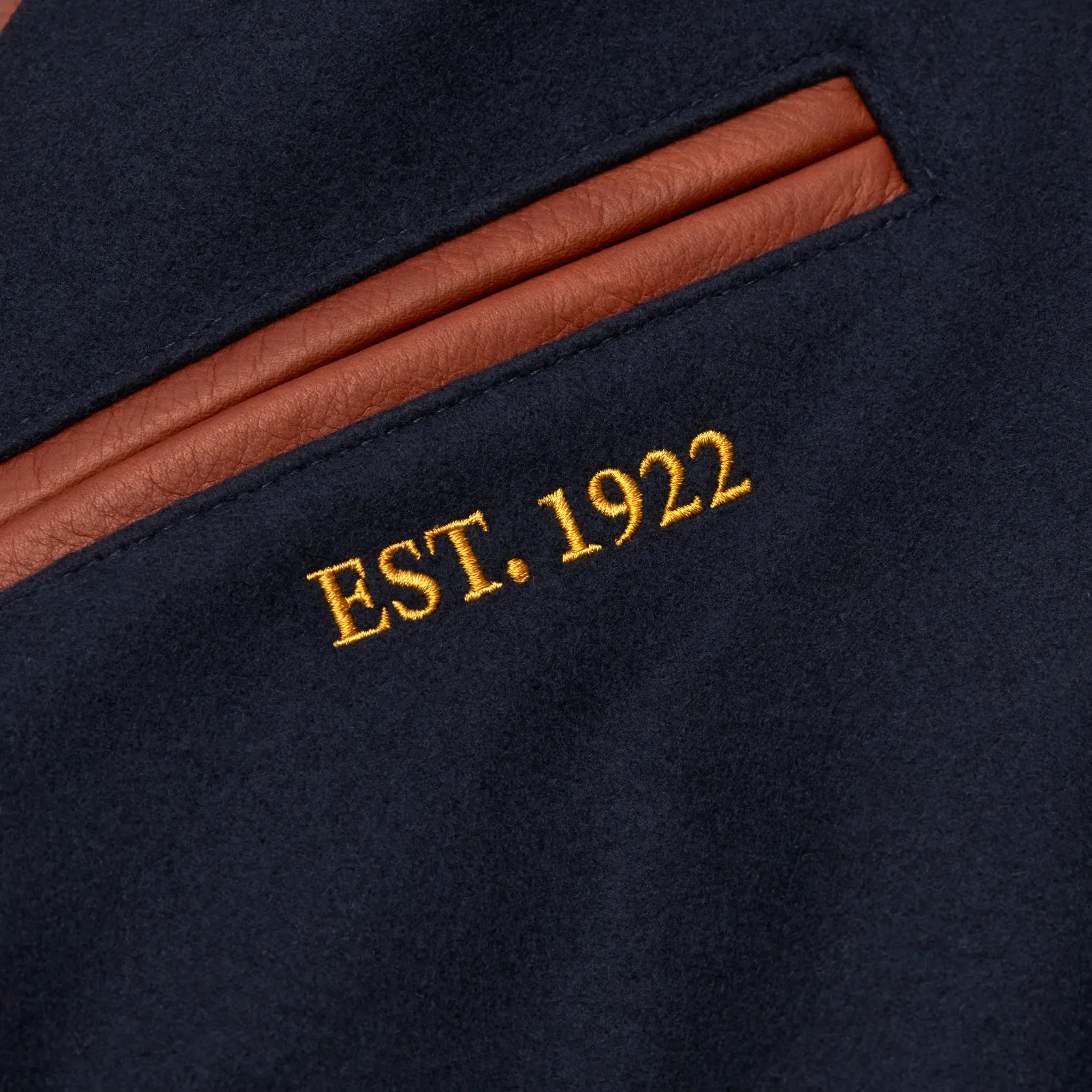 THE ALBANY ANNIVERSARY JACKET - Navy Melton Wool/Mahogany Leather Classic Fit