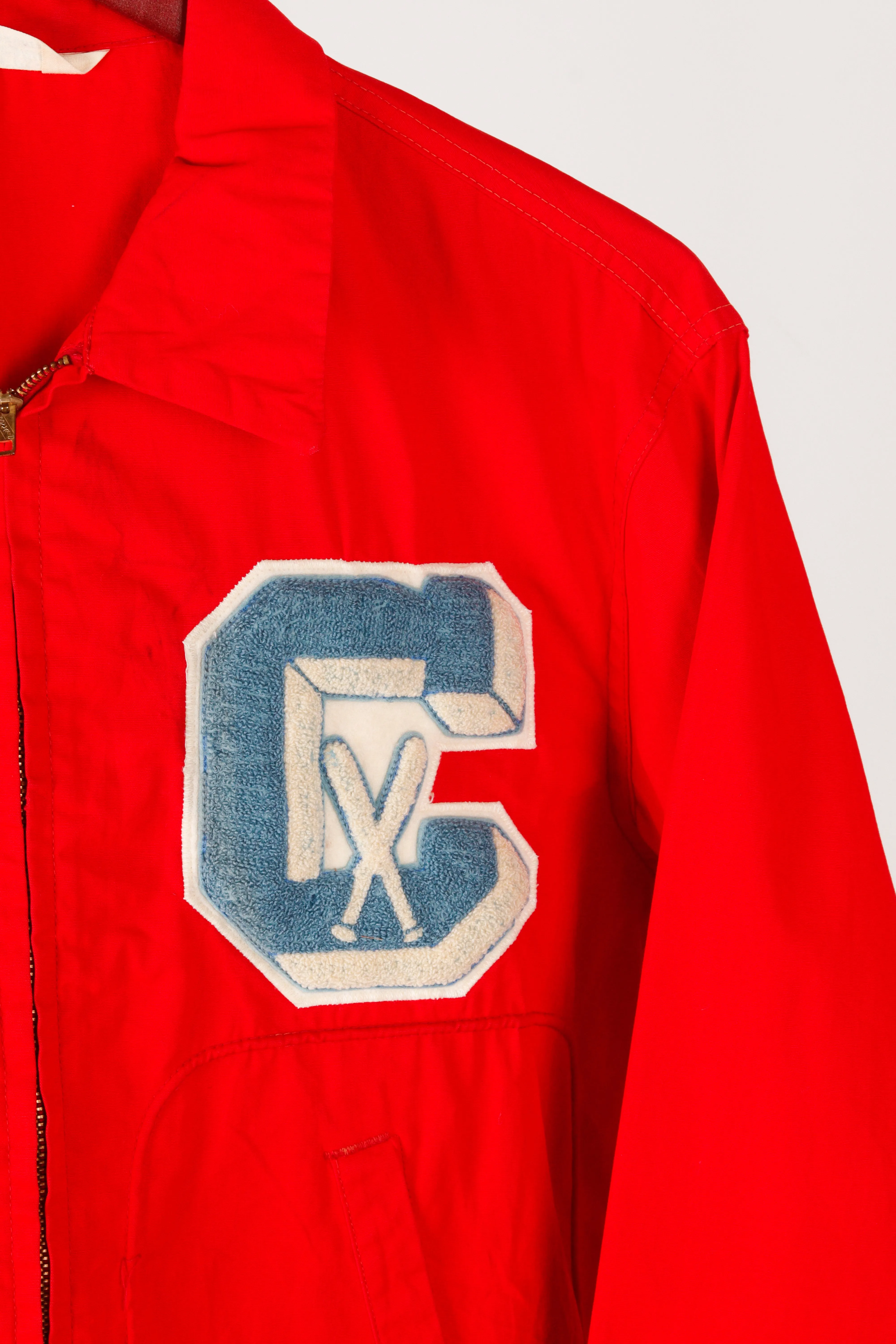 Vintage 60's Mule Skin 'Chenille Baseball C' Patched Work Jacket Red