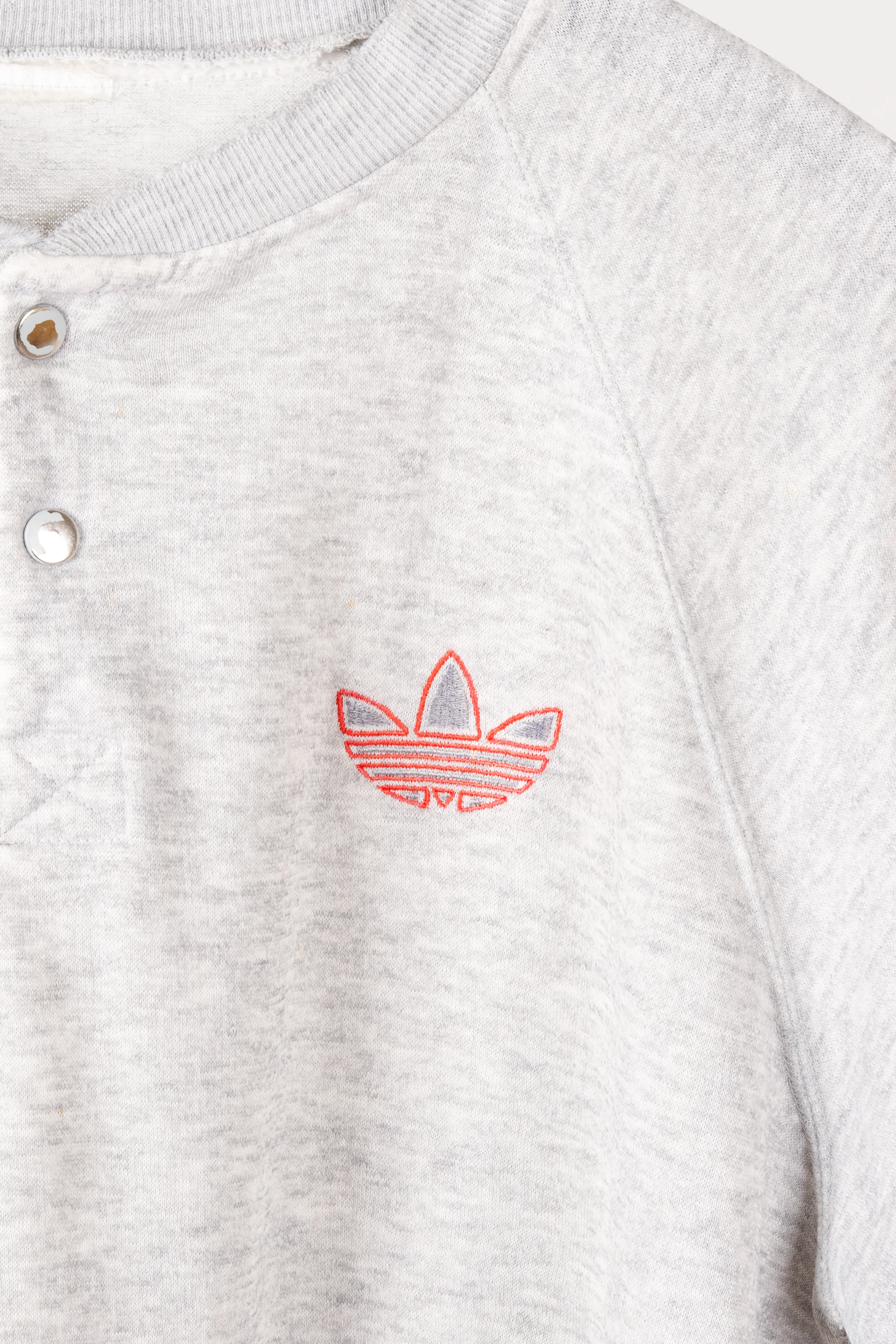 Vintage 80's adidas 'Embroidered Mini Logo' Henley Crewneck Sweatshirt Grey