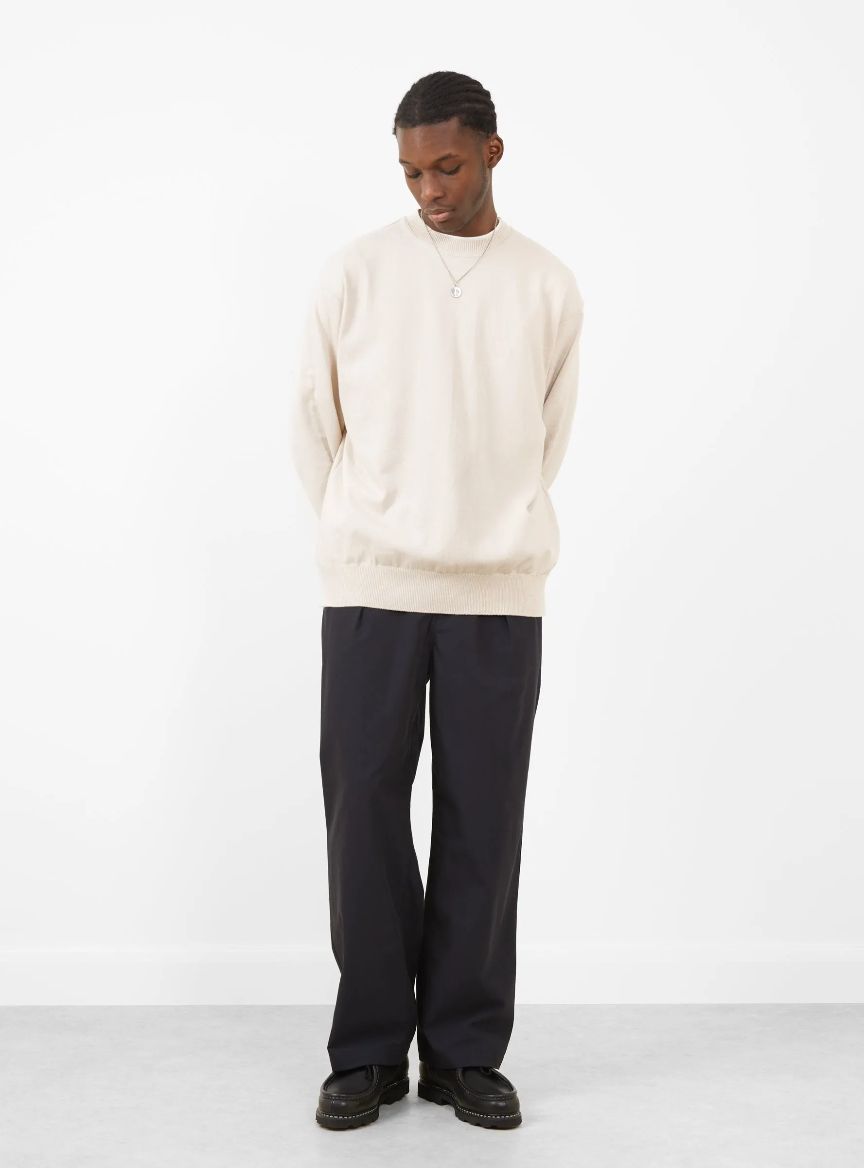 Wave Cotton Knit Pullover Beige