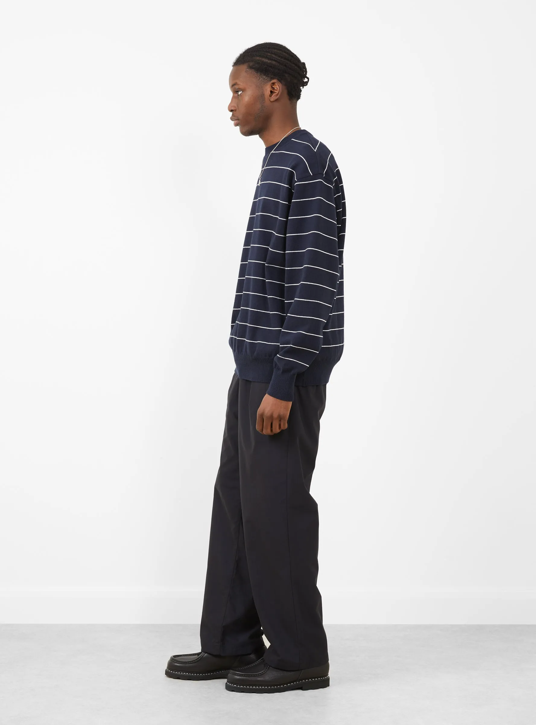 Wave Cotton Knit Pullover Navy Stripe