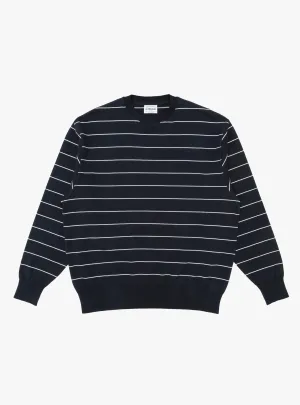 Wave Cotton Knit Pullover Navy Stripe