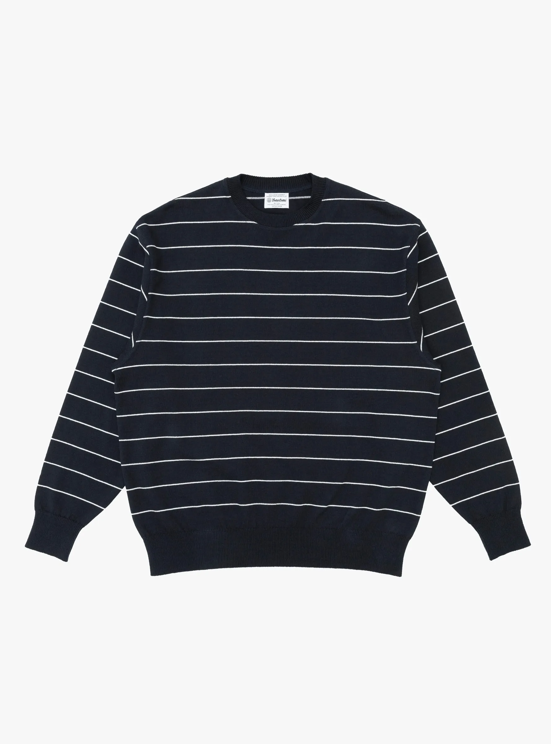 Wave Cotton Knit Pullover Navy Stripe
